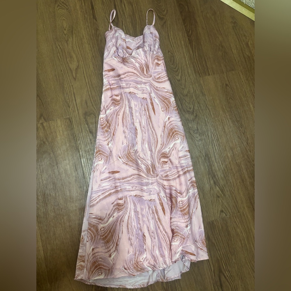 Lush Pink Marble-Print Maxi Slip Dress